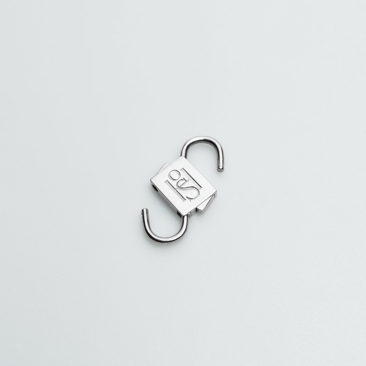 HoS Lock in white gold finish on sterling silver, shown open with both shackles released