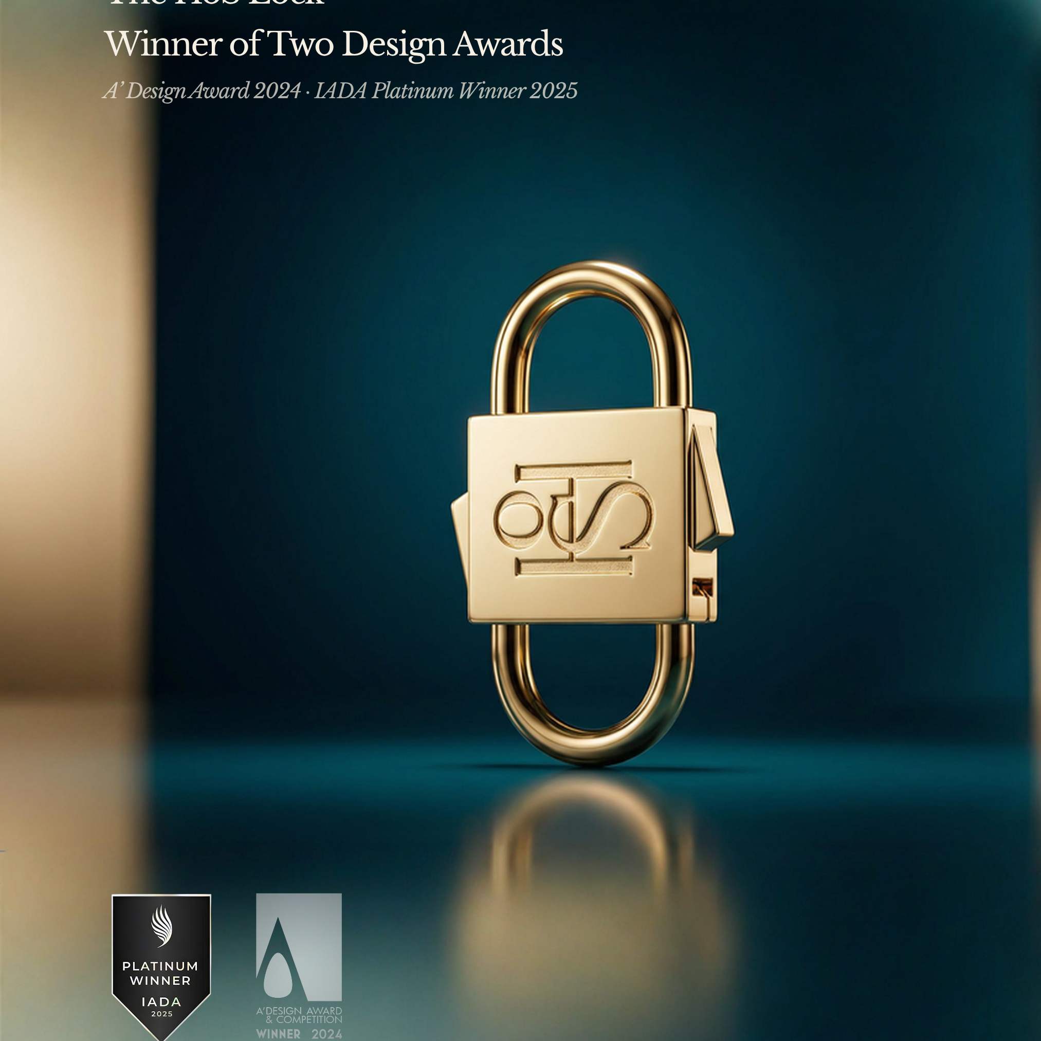 House of Sol Lock with branding on a gradient blue and brown background, featuring design award text.