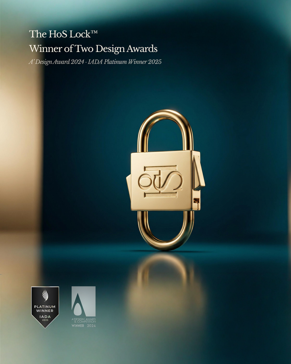 House of Sol Lock with branding on a gradient blue and brown background, featuring design award text.