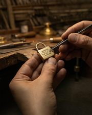 House of Sol Diamond Paved Lock Artisan Hand Close Shot